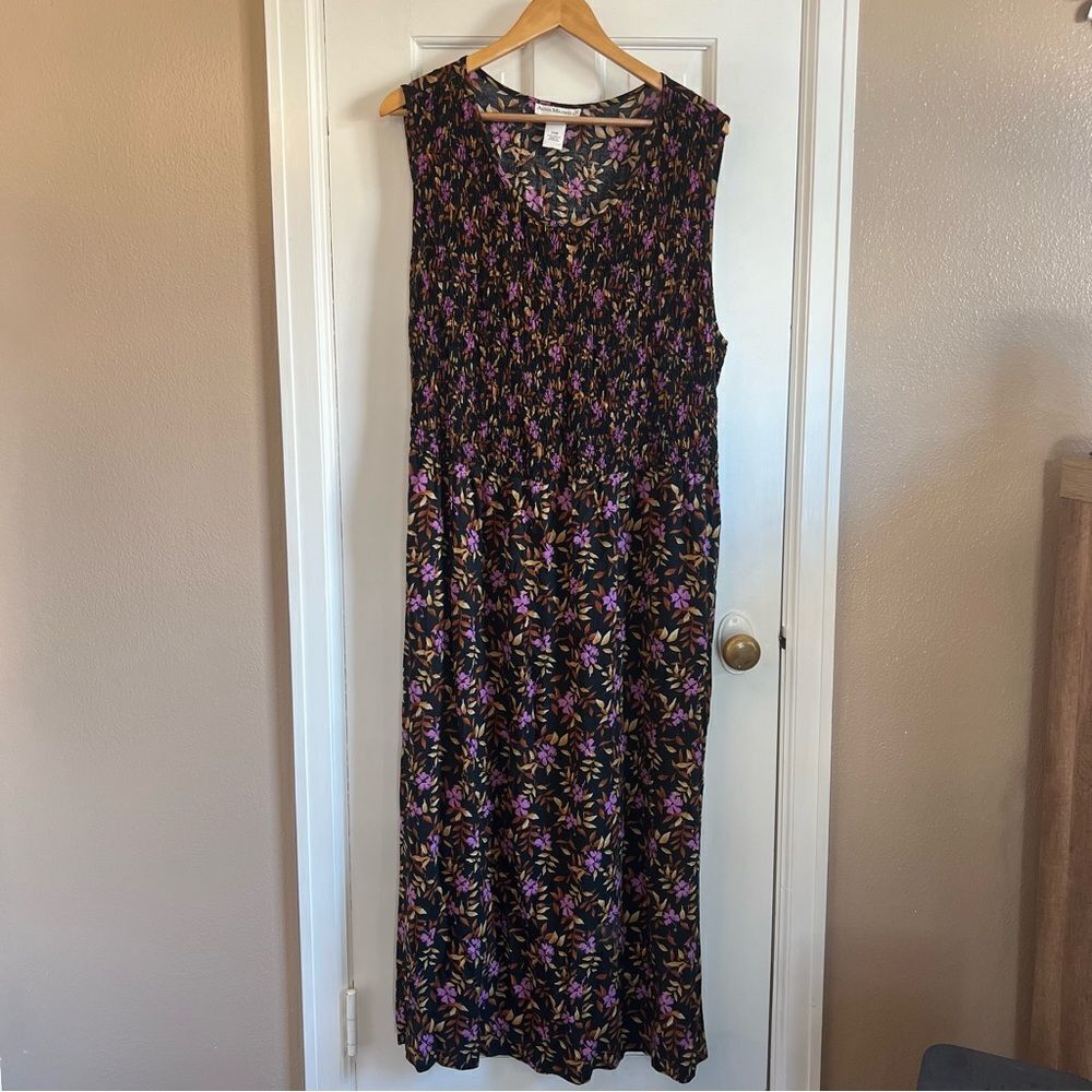Floral Black and Purple Sleeveless Scoop Neck Maxi Sundress - Picture 1 of 7